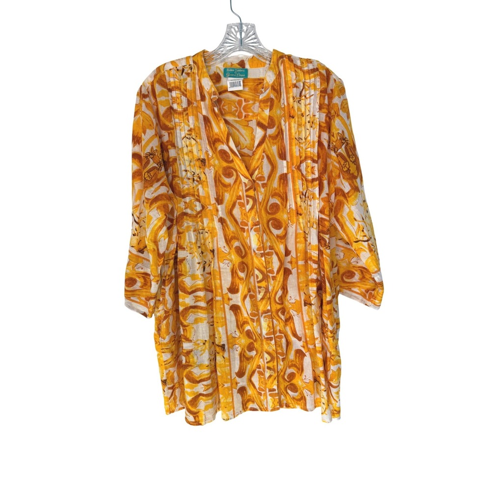 Antica Sartoria Button Down Blouse Pleated V-Neck Boho Bohemian Small/Medium